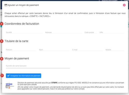 ajouter un moyen de paiement informations