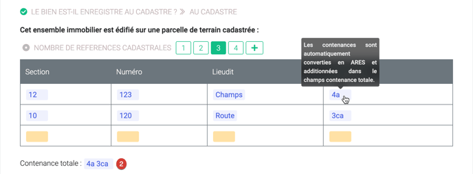 conversion montant cadastre