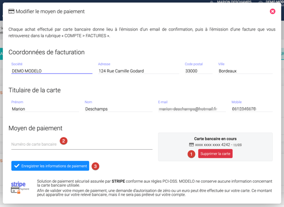 modifier supprimer moyen de paiement