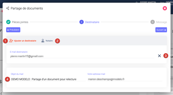 partage etape 2 destinataire
